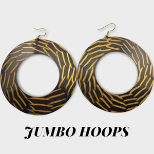 Vintage Gold-tone and Black Hoop Earrings Jumbo Earrings
